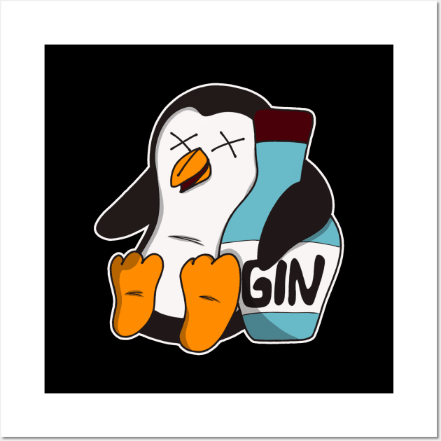 Funny Gin Penguin Wall Art by Foxxy Merch